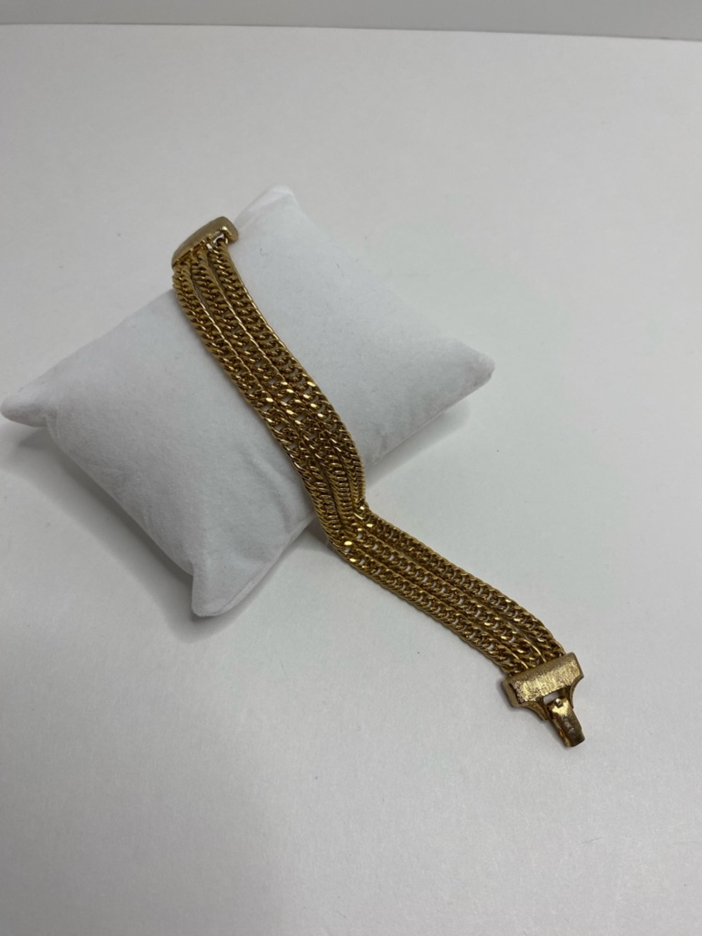 Vintage Multi Strand Chain Bracelet Brushed Gold Tone Wide Curb Link